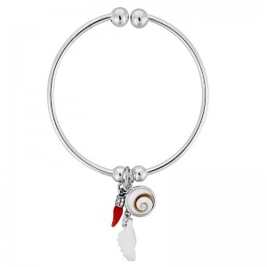 Bracelet jonc en argent avec oeil de sainte lucie et corail