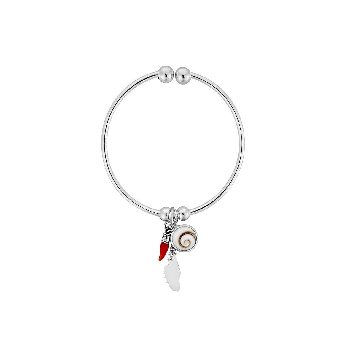 Bracelet jonc en argent avec oeil de sainte lucie et corail