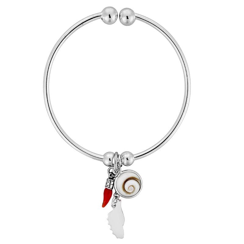 Bracelet jonc en argent avec oeil de sainte lucie et corail