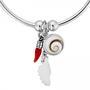 Bracelet jonc en argent avec oeil de sainte lucie et corail