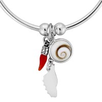 Bracelet jonc en argent avec oeil de sainte lucie et corail