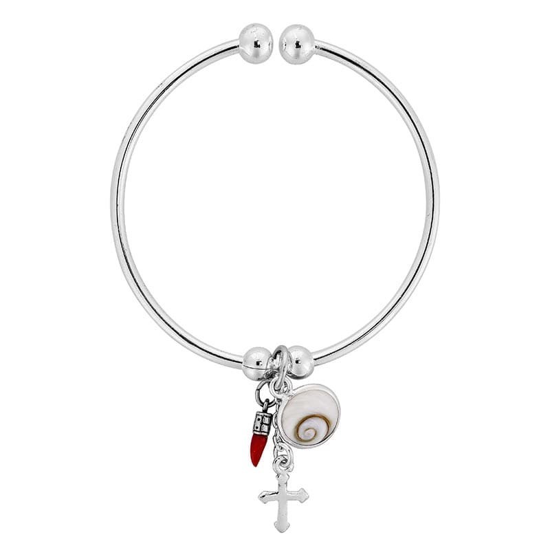 Bracelet jonc en argent avec oeil de sainte lucie et corail