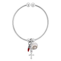 Bracelet jonc en argent avec oeil de sainte lucie et corail