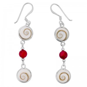 Boucles d'oreilles Argent avec oeil de sainte Lucie et gorgone rouge