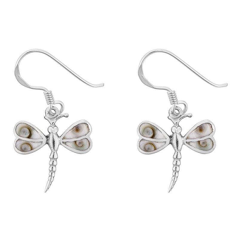 boucles d'oreilles libellule argent et oeil de sainte lucie