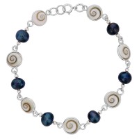 Bracelet argent et perles noires