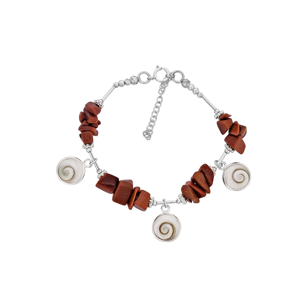 Bracelet en argent avec oeil du tigre et oeil de sainte lucie