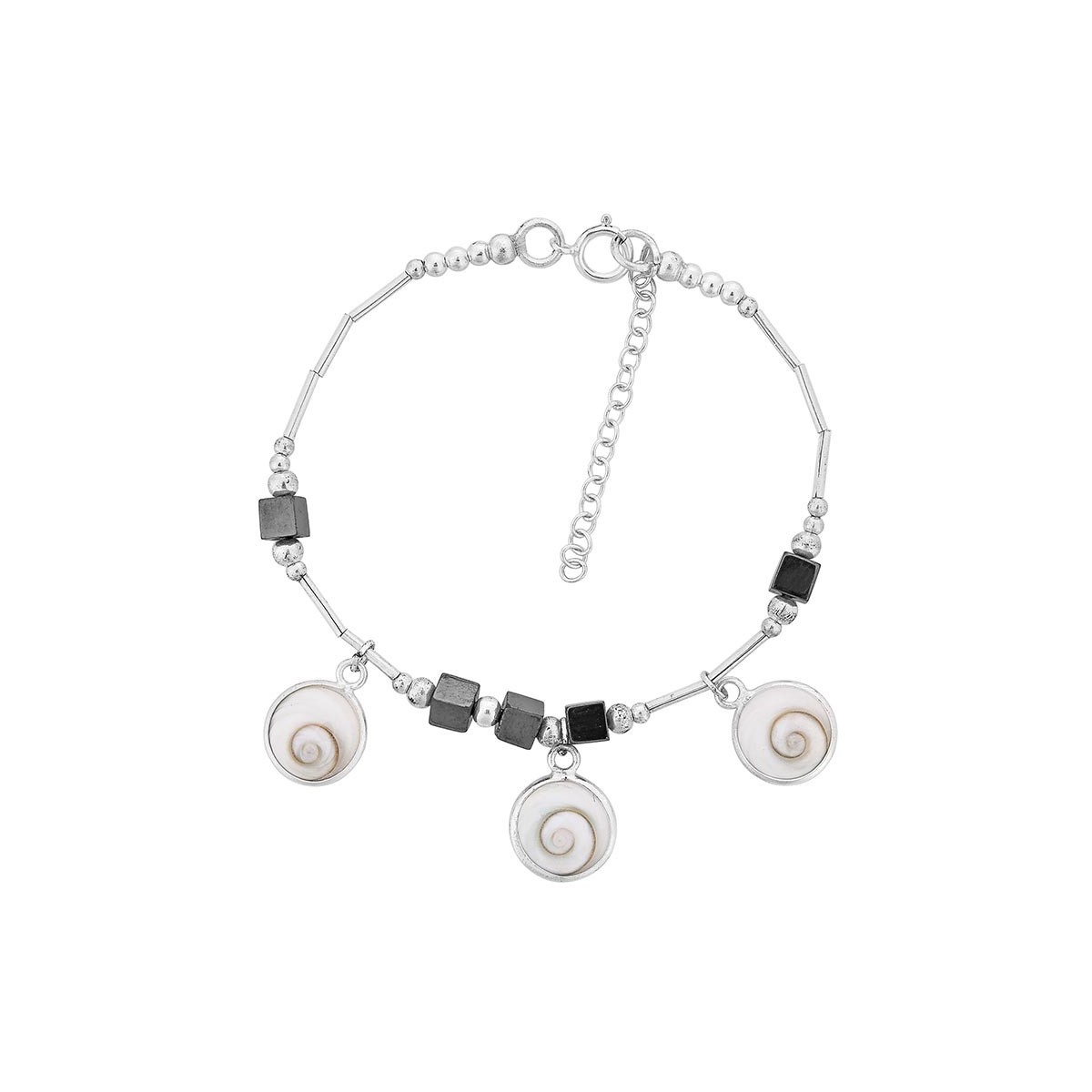 Bracelet en argent avec pierres noires et oeil de sainte lucie