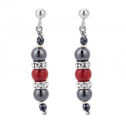 Boucles d'oreilles avec oeil de sainte Lucie et corail rouge