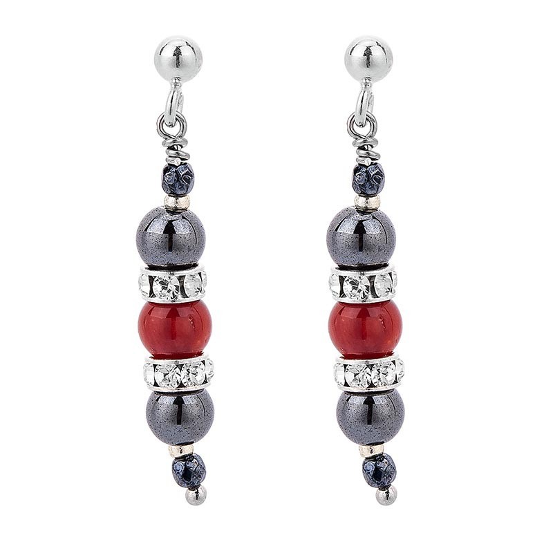Boucles d'oreilles avec oeil de sainte Lucie et corail rouge