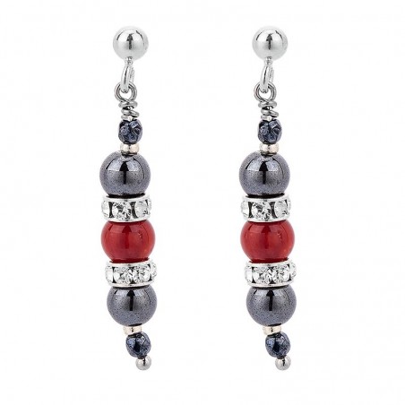 Boucles d'oreilles avec oeil de sainte Lucie et corail rouge