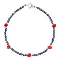 Bracelet avec pierres noires et corail rouge