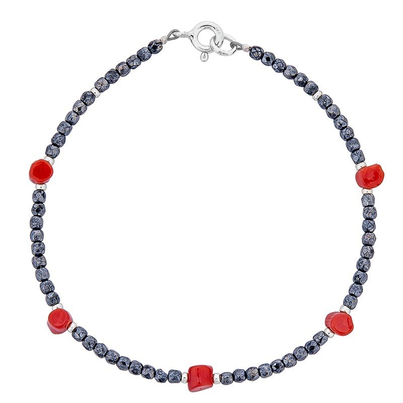 Bracelet avec pierres noires et corail rouge