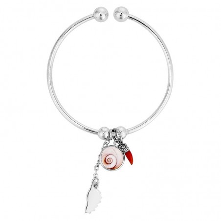 Bracelet jonc en argent avec oeil de sainte lucie et corail