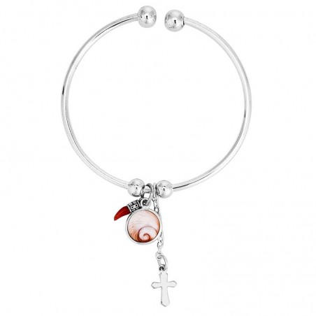 Bracelet jonc en argent avec oeil de sainte lucie et corail