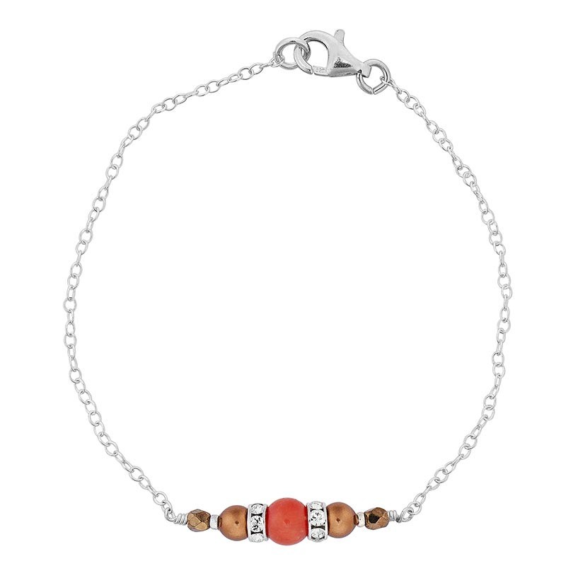 Bracelet en argent avec pierres bronze et corail rouge