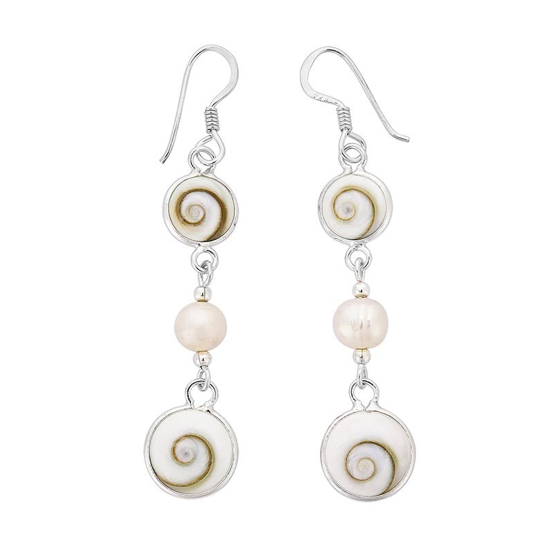 Boucles d'oreilles en argent avec deux yeux de sainte lucie et perle