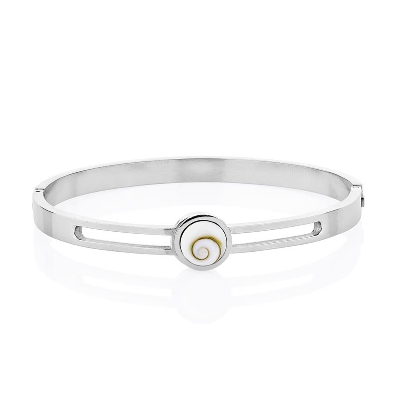 Bracelet rigide en acier avec oeil de sainte lucie mediterraneen