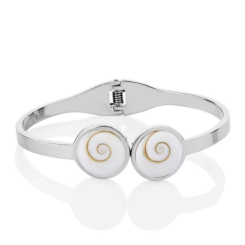 Bracelet rigide en acier avec oeil de sainte lucie mediterraneen