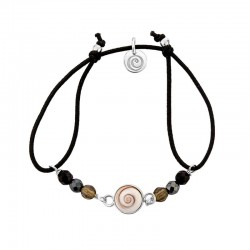 bracelet cordon coton  et argent oeil de ste lucie et amazonite