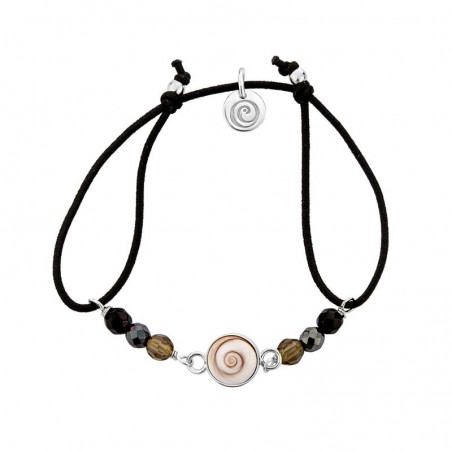 bracelet cordon coton  et argent oeil de ste lucie et amazonite