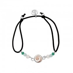 bracelet cordon coton  et argent oeil de ste lucie et amazonite