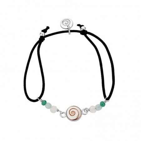 bracelet cordon coton  et argent oeil de ste lucie et amazonite