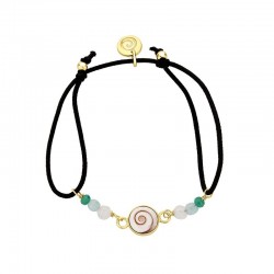bracelet cordon coton noir oeil de sainte lucie et amazonite
