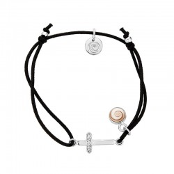 bracelet cordon coton  et argent oeil de ste lucie et croix