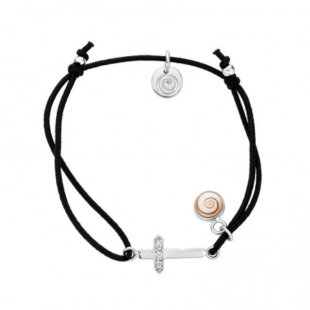 bracelet cordon coton  et argent oeil de ste lucie et croix