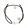 bracelet cordon coton  et argent oeil de ste lucie et croix