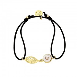 bracelet cordon coton noir oeil de sainte lucie et feuille