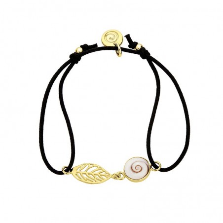 bracelet cordon coton noir oeil de sainte lucie et feuille