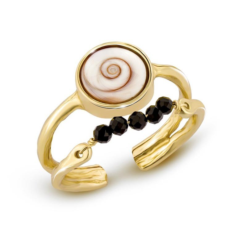 Bague dorée à l'or fin avec perles et oeil de ste lucie