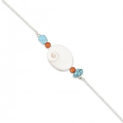 Bracelet œil de sainte Lucie, perles de corail et turquoise