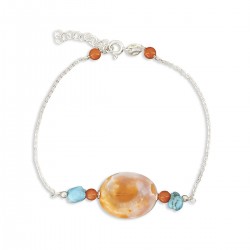 Bracelet œil de sainte Lucie, perles de corail et turquoise