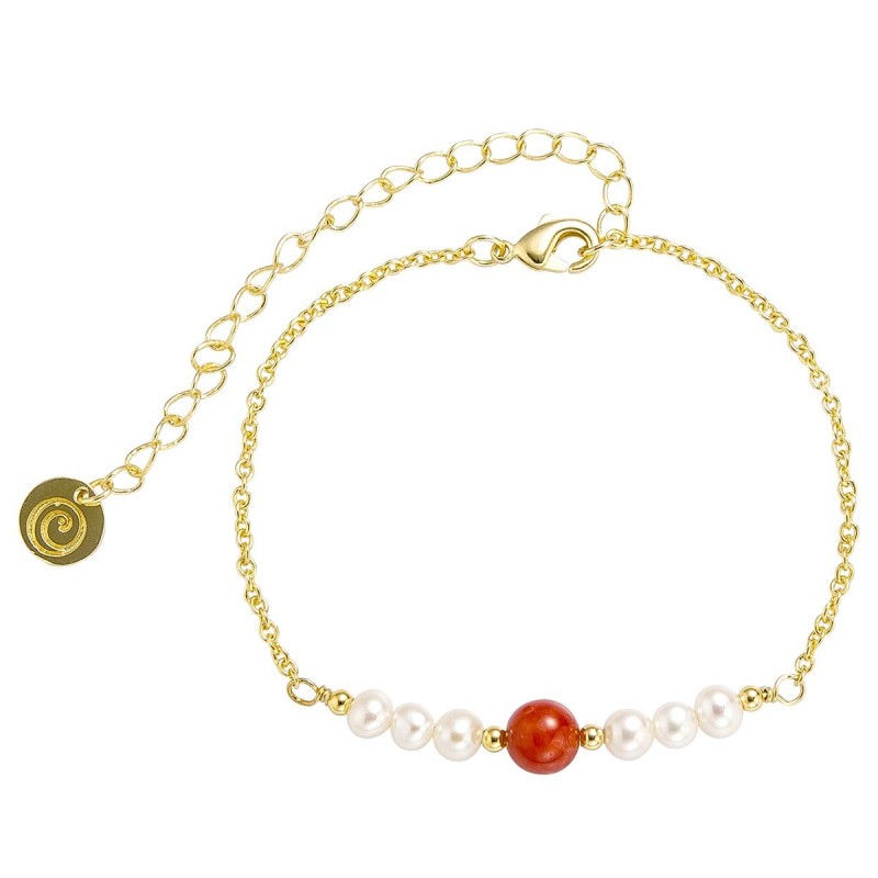 Bracelet doré corail + perles résine nacrées POSBC072médi